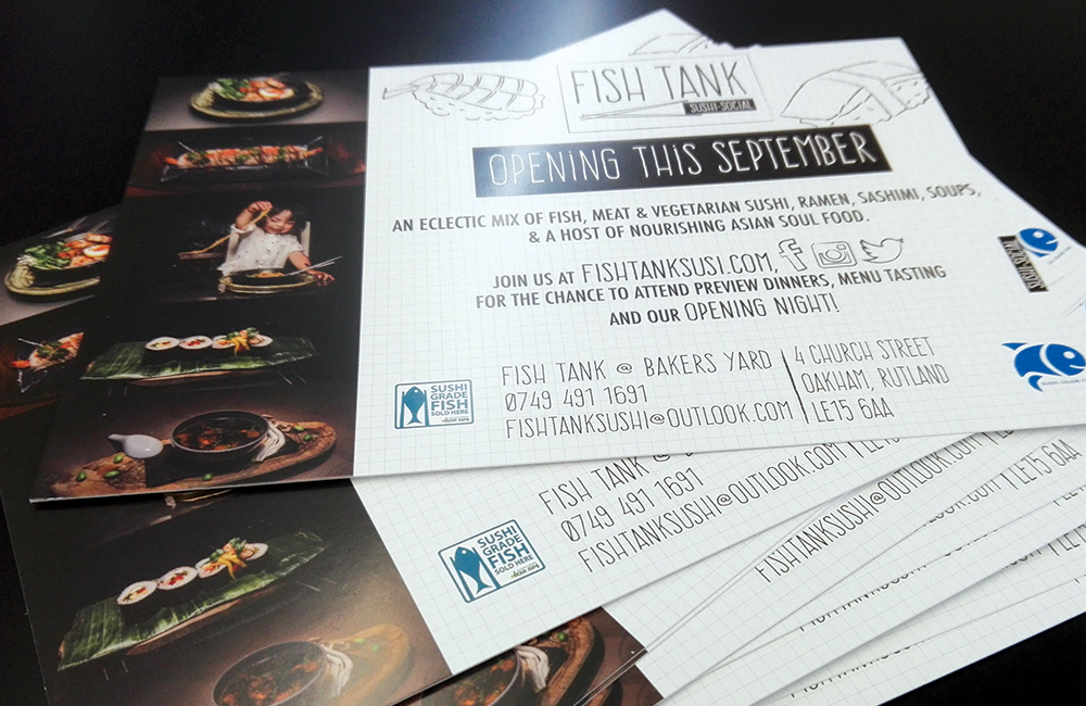 Flyers printed for local restaurant Fish Tank Sushi